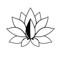Minimalist Black and White Illustration of a Lotus Flower with Grayscale Shading on Central Petal, Simple Elegant vector