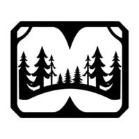 Minimalist Black and White Landscape Silhouette Inside a Rectangular Frame, Depicting a Forest Scene vector