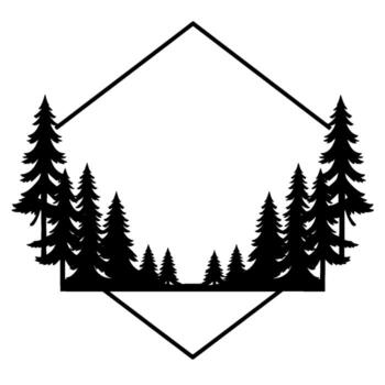 silueta ilustración de conífero arboles enmarcado un abierto hexágono en un blanco fondo, evocando naturaleza y sencillez. vector