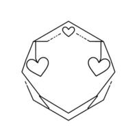 Geometric Abstract Illustration with Three Hearts Inside an Octagonal Frame, Dotted Lines, and Minimalist , Black and White Composition. vector