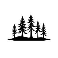 Silhouette of Five Evergreen Trees on a Hill, Set Against a Bright White Background, Simple and Minimalist . vector
