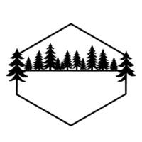 Black and White Geometric Forest Scene in a Hexagonal Frame Minimalist Nature vector