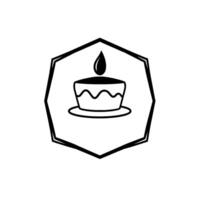 Minimalist Black and White Illustration of a Cake with a Single Candle Flame Inside an Irregular Polygon. vector