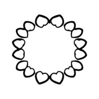 A symmetrical, minimalist of a ring composed of interconnected, stylized doublehearts, rendered in thick black lines on a stark white background. vector