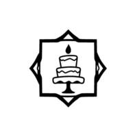 Elegant Black and White Illustration ThreeTiered Cake with Candle Set Within Decorative Geometric Frame vector