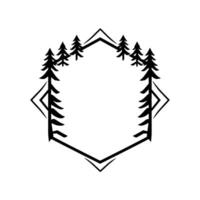 Black and White Geometric Illustration of Pine Trees Framing a Hexagonal Space, Emblem of Nature and Wilderness. vector