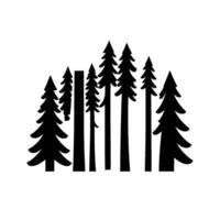 Simplified Silhouette of Forest Trees in Black, Creating a Bold Contrast Against a Pure White Background. vector