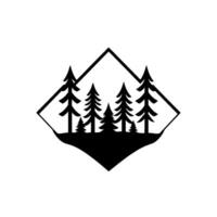 Minimalist Black and White Forest Illustration with Pine Trees Inside a Rhombus Frame. vector