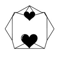 Geometric Composition Black hearts within an octagonal, lineart frame, suggesting love and simplicity on white background. vector