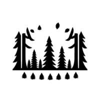 A Black Silhouette Illustration of a Pine Forest with Falling Leaves, Showcasing Natures Majesty and Simplicity. vector