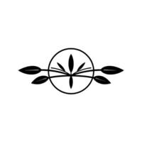 Minimalist Black and White Circular Featuring Central Floral Arrangement with Leafy Branches, Symmetric and Abstract. vector