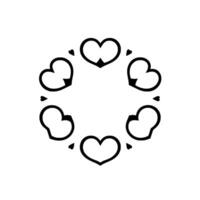 Abstract Black White Heart Mandala A symmetrical with seven stylized hearts arranged in a circular pattern, on a clean white backdrop. vector