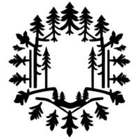 Intricate Black Silhouette of Forest Foliage Forming a Circular, Decorative Composition on White Background, Emphasizing Nature. vector
