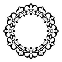 Intricate Circular Floral Black and White Illustration of a Decorative Border with Stylized Flowers and Leafy Elements in a Geometric Arrangement. vector