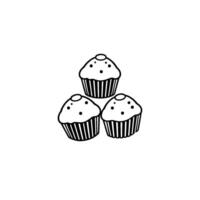 of three blackandwhite muffins arranged in a triangular composition, enclosed within a hexagonal frame, on a white background. vector