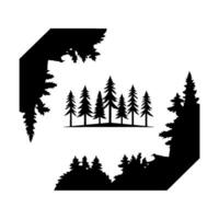 Silhouetted Pine Forest Scene Within a Geometric Frame Nature Illustration in Minimalist Black and White . vector
