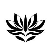 Bold monochrome of a stylized lotus flower with symmetrical black petals and a subtle silvergrey outline against a stark white background. vector