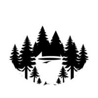 Silhouette of a dense evergreen forest, arranged in a circular composition against a white background, conveying a serene and natural aesthetic. vector