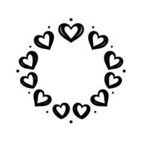 Black and White Ornamental Heart Circle Decorative frame composed of stylized hearts and dots arranged in a circular fashion. vector