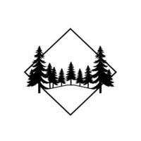 Minimalist Black Silhouette of a Pine Tree Forest Enclosed in a Diamond Frame on White Background. vector