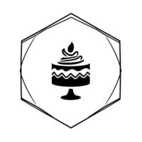 Black and white minimalist cake inside a hexagon frame, perfect for bakery branding and logos with a sweet and elegant aesthetic. vector