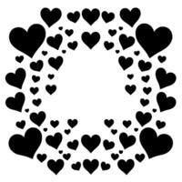 Black hearts of various sizes arranged in a circular pattern on a white background, creating a visual frame. vector