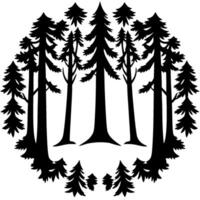 Circular Silhouetted Forest Tall Pine Trees in a Detailed Black and White Composition, Representing Nature and Wilderness. vector