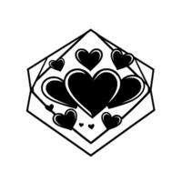 Geometric Black Hearts Arrangement within a Hexagonal Frame on White Background, Symbolizing Affection, Love, and Unity. vector