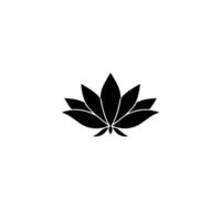 Minimalist black lotus flower centered on white background, featuring bold, petals radiating outward in a symmetrical . vector