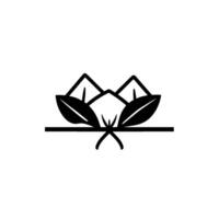 Minimalist Monochrome A symmetrical featuring mountains and leaves, connected by abstract lines on a horizontal bar against a clean white background. vector