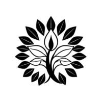Black and White Stylized Tree with Circular Leaf Crown and Minimalist , Ideal for Branding and NatureThemed Businesses. vector