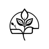 Minimalist black and white featuring a stylized plant within a geometric frame, symbolizing growth. vector