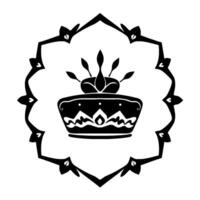 Black and White Ornamental Crown , Centered within a Decorative Geometric Frame, Illustrating Royalty and Luxury. vector
