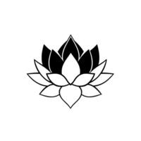 A symmetrical, minimalist black and white illustration of a blooming lotus flower, showcasing the contrast between petals and negative space. vector