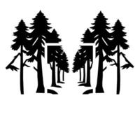 Symmetrical Black Silhouette of Pine Trees Creating Forest Lane on White Background. Minimalist Illustration. vector