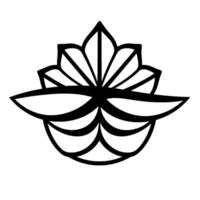 Stylized Black and White Floral Mandala , Symmetrical, Geometric, and Decorative with a PetalLike Arrangement on a White Background. vector