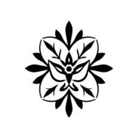 Symmetrical Black and White Floral Mandala Featuring Leafy Elements and Geometric Patterns, On White Background. vector