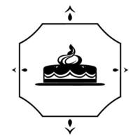 Elegant Black and White Cake Illustration Within Decorative Octagon Frame, Symbolic and Modern Composition. vector