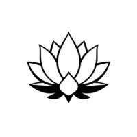 Simple Black and White Lotus Flower Illustration, Symmetry, Clean Lines, Calm, Isolated on White Background. vector