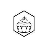 BlackandWhite Bakery Featuring a Cupcake with Cream Swirl, Centered Within a Hexagon Frame on a White Background. vector