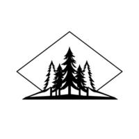 Minimalist Black and White Forest Evergreen Trees Enclosed in a Diamond Frame, Representing Nature and Wilderness. vector