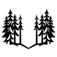 Silhouetted Pine Trees Facing Each Other, Creating a Symmetrical Forest Scene in Black and White, Isolated on White Background. vector