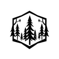 Silhouette of Forest Pines Within a Hexagon Frame A Minimalist and Geometric Nature Emblem. vector