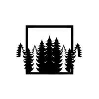 Black Silhouette Forest Within a Square Frame Minimalist , Pine Trees in Nature, Contemporary . vector