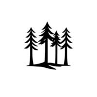 Minimalist silhouette of four evergreen trees standing together on a bright white background, creating a forestlike . vector
