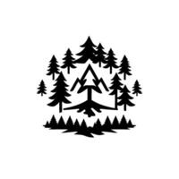 Silhouetted illustration of a stylized mountain range and forest, created in a bold, minimalist blackandwhite for outdoor adventure. vector