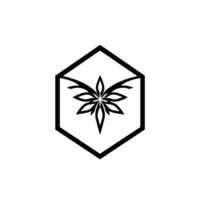 Minimalist Floral Emblem Within a Hexagonal Frame, a Black and White Suggesting Nature and Geometry. vector