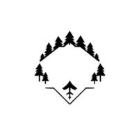 Minimalist Black and White Forest Emblem Geometric Shape with Pine Trees Encircling a Central . vector