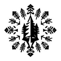 Symmetrical Black White Illustration of Pine Trees and BranchArrows, a NatureInspired Geometric , on White vector