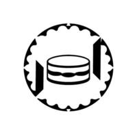 Abstract Black and White Composition A cylindrical object framed within a scallopededged circle, two rectangles. vector